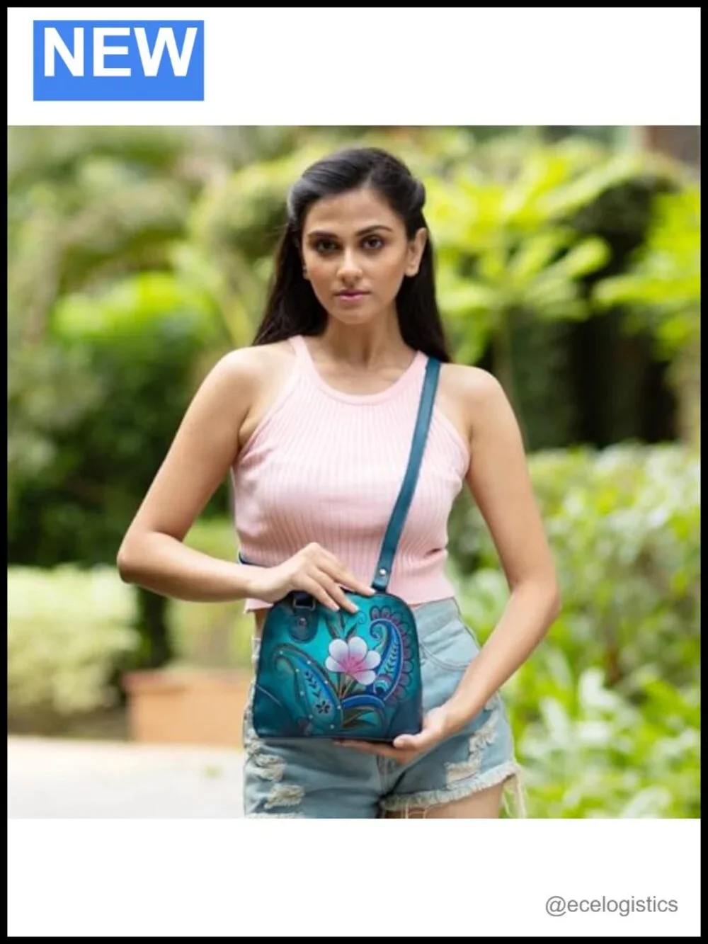 Hand-Painted Leather Small Zip-Around Organizer Crossbody Bag